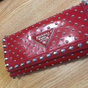 VERY USED Prada Red Stud Leather Wallet